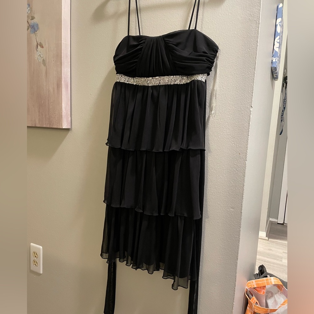 Black flowy tiered prom dress